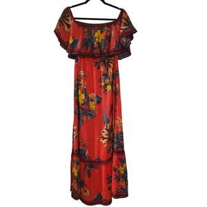 Flying Tomato Tropical Maxi Dress Ruffle Off Shoulder Cinched waist Size Small